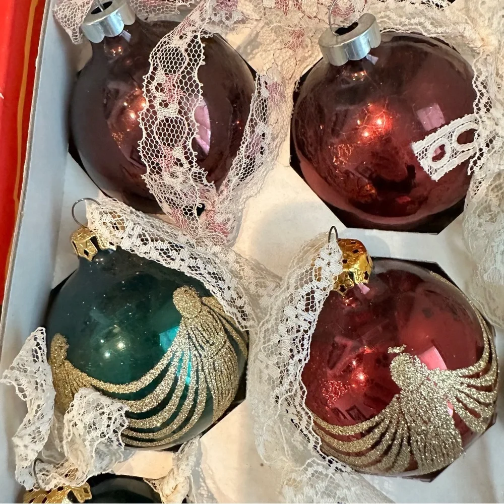 Vintage Rauch Red Glass Ball Christmas Ornaments Box Of 18 - Picture 6 of 15